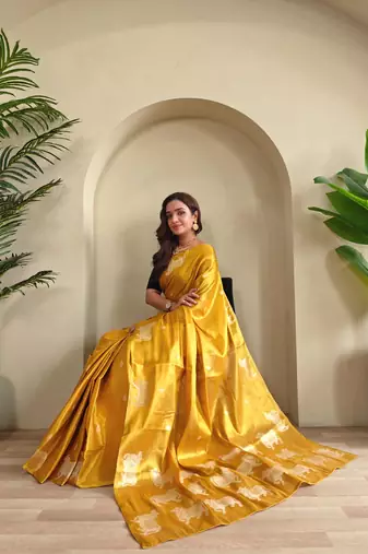 Yellow art silk  woven saree