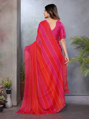 Pink satin patta swarovski work saree with matching blouse piece 2