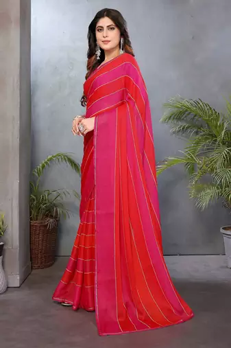 Pink satin patta swarovski work saree with matching blouse piece