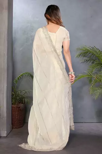 Cream fendy chiffon sequence work saree with matching blouse piece