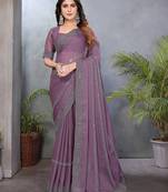 Mauve  georgette swarovski work saree with matching blouse piece