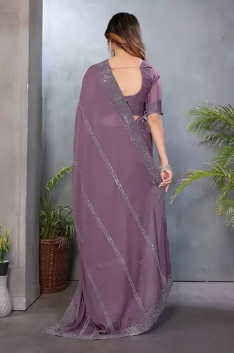 Mauve  georgette swarovski work saree with matching blouse piece