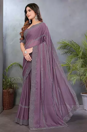 Mauve  georgette swarovski work saree with matching blouse piece