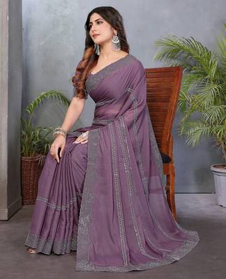 Mauve  georgette swarovski work saree with matching blouse piece 4
