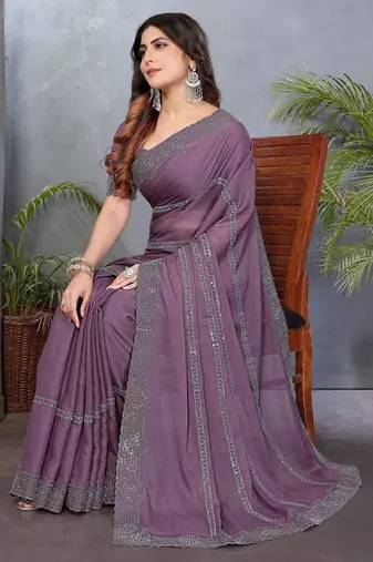 Mauve  georgette swarovski work saree with matching blouse piece
