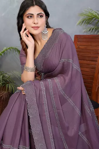 Mauve  georgette swarovski work saree with matching blouse piece