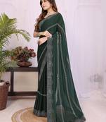 Green georgette swarovski work saree with matching blouse piece
