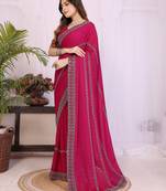 rani pink georgette swarovski work saree with matching blouse piece