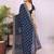 Navy blue georgette embroidery work saree with matching blouse piece