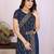 Navy blue georgette embroidery work saree with matching blouse piece