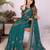 Teal georgette embroidery work saree with matching blouse piece
