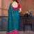 Teal vichitra silk bandhani patta stone work saree with contrast blouse piece