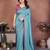 Blue vichitra silk embroidery work saree with contrast blouse piece