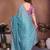 Blue vichitra silk embroidery work saree with contrast blouse piece