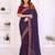 Purple vichitra silk embroidery work saree with contrast blouse piece