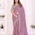 Pink vichitra silk embroidery work saree with contrast blouse piece