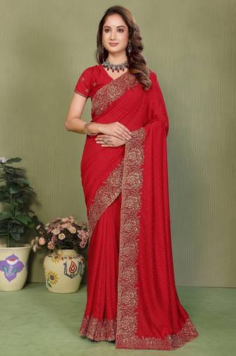 Teal vichitra silk bandhani patta stone work saree with contrast blouse piece