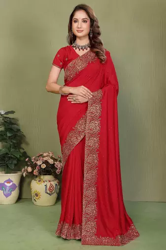 Teal vichitra silk bandhani patta stone work saree with contrast blouse piece