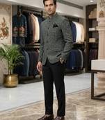 Green and black crushed fabric jacquard jodhpuri for men | premium designer bandhgala ethnic wear