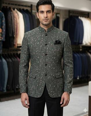 Green and black crushed fabric jacquard jodhpuri for men | premium designer bandhgala ethnic wear 2