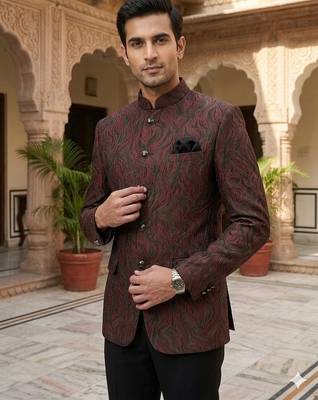 Wine & black soft sequence jacquard jodhpuri for men | premium designer bandhgala ethnic wear 1