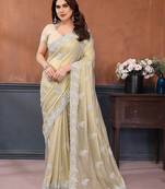 Yellow georgette embroidery resham work saree with matching blouse piece