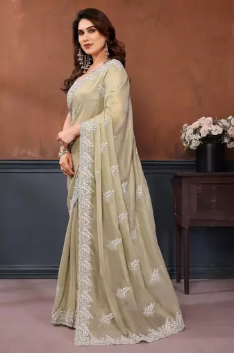 yellow embroidery georgette saree with blouse