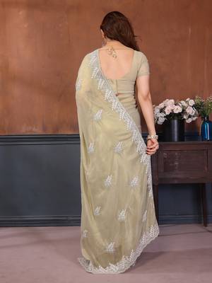 yellow embroidery georgette saree with blouse 4