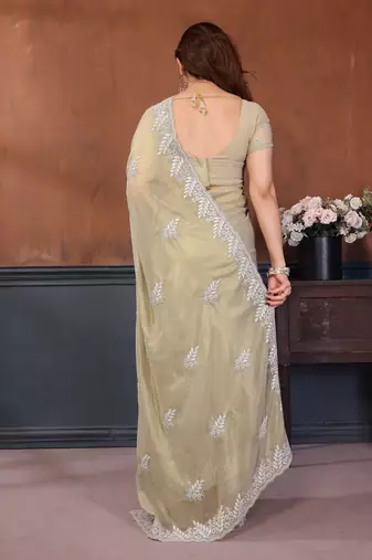 yellow embroidery georgette saree with blouse