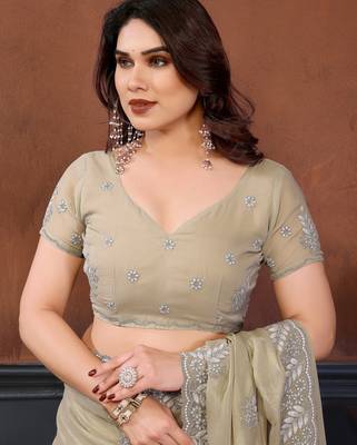 yellow embroidery georgette saree with blouse 5
