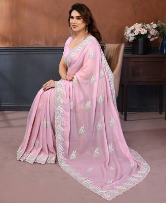 pink georgette saree with resham embroidery design 3