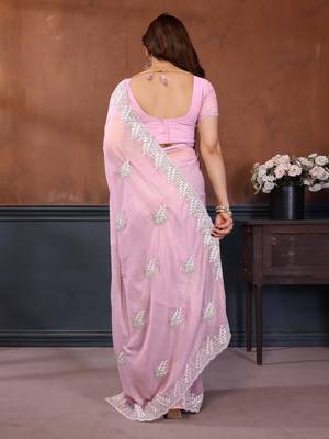 pink georgette saree with resham embroidery design 4