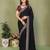 Black vichitra silk embroiderd border work saree with contrast blouse piece