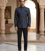 Sequence flowral black and blue color  jodhpuri for men | premium designer bandhgala ethnic wear