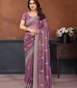 Lavender georgette embroidery coding work saree with matching blouse piece