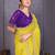 Yellow crunchy silk embroidery work saree with contrast blouse piece
