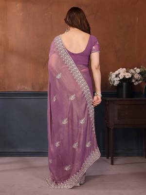 lavender embroidery georgette saree with blouse 2