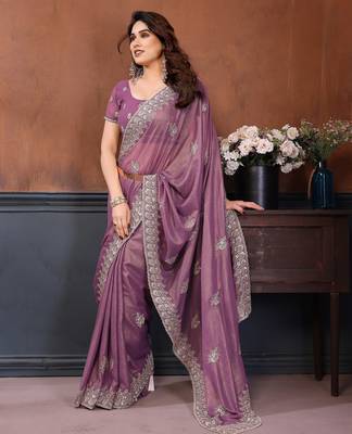 lavender embroidery georgette saree with blouse 4