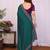 Teal green vichitra silk embroidery work saree with contrast blouse piece