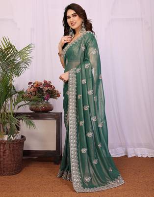 light green embroidery georgette saree with blouse 3