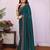 Teal green vichitra silk embroidery work saree with contrast blouse piece