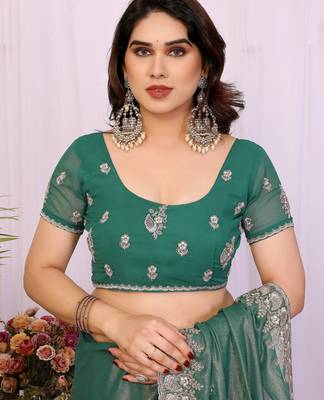 light green embroidery georgette saree with blouse 5