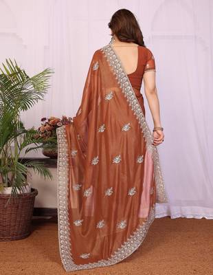 rust orange embroidery georgette saree with blouse 2