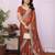 Rust orange georgette embroidery coding work saree with matching blouse piece
