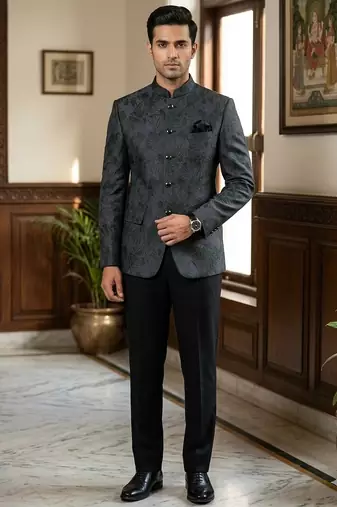 Flowral black multicolor jodhpuri for men | premium designer bandhgala ethnic wear
