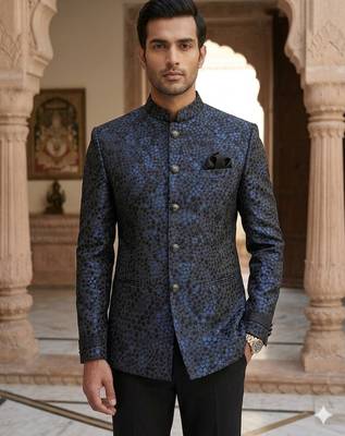 Sequence flowral black and blue color  jodhpuri for men | premium designer bandhgala ethnic wear 2