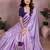 Lavender chinon silk embroidery work saree with contrast blouse piece