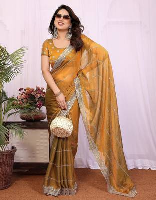 gold sequin work chiffon saree with blouse 4