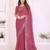 Pink georgette embroiderd lace work saree with matching blouse piece