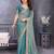 Sky blue fandy satin saree with embroidered lace border and matching blouse piece